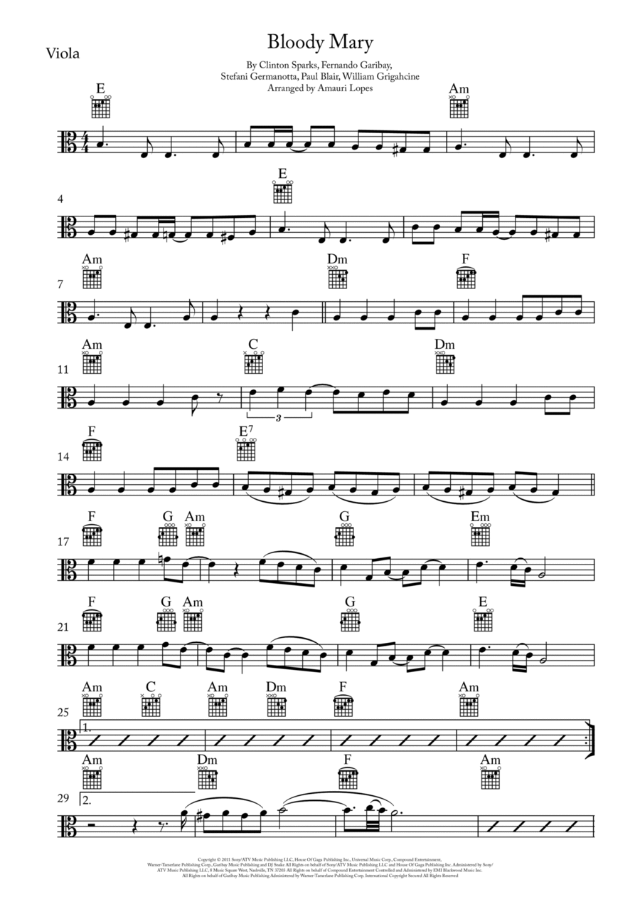 Bloody Mary Viola Solo scores gallery preview page 1