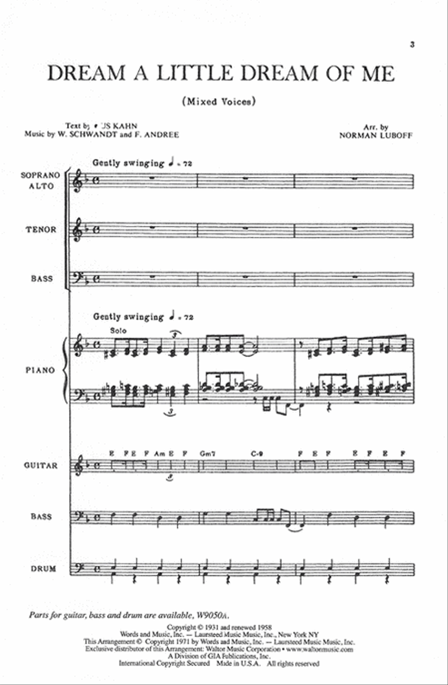 Dream a Little Dream af Me (Vocal Score) Divisi scores gallery preview page 2
