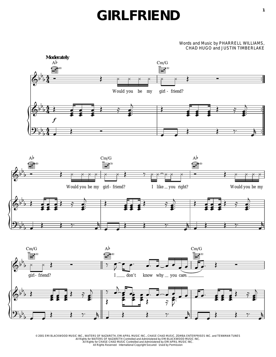 Girlfriend Piano, Vocal, Guitar scores gallery preview page 1