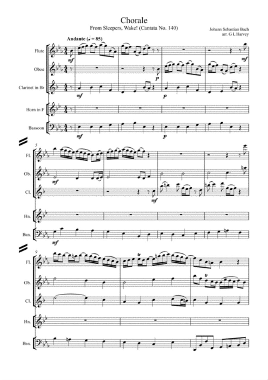 Chorale from Sleepers, Wake! (BWV 140) for Wind Quintet Woodwind Quintet scores gallery preview page 2