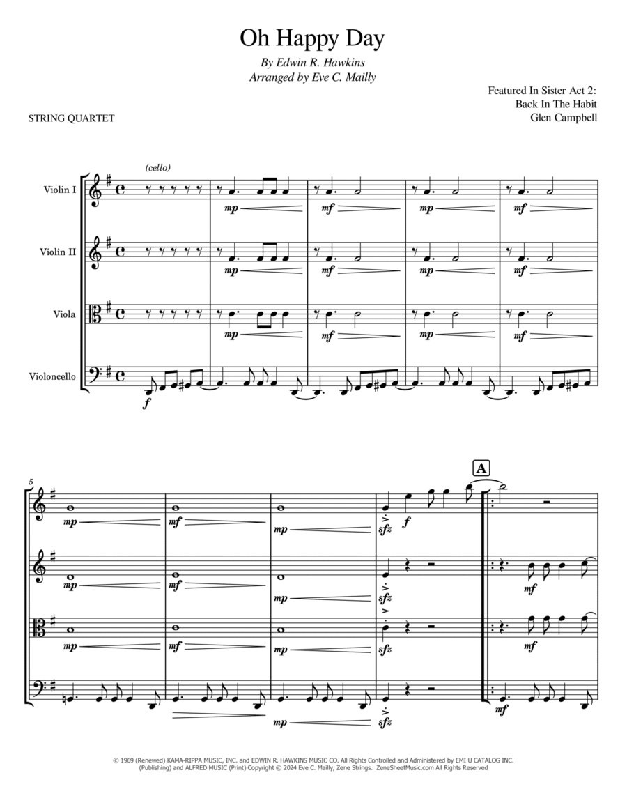 Oh Happy Day Oh Happy Day String Quartet scores gallery preview page 1