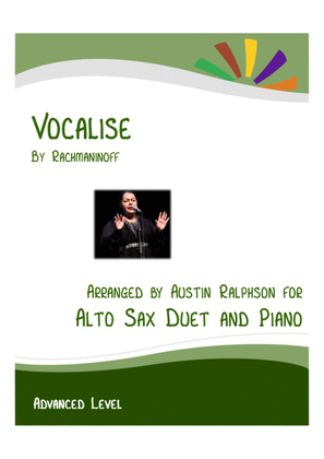 Book cover for Vocalise (Rachmaninoff) - alto sax duet and piano with FREE BACKING TRACK