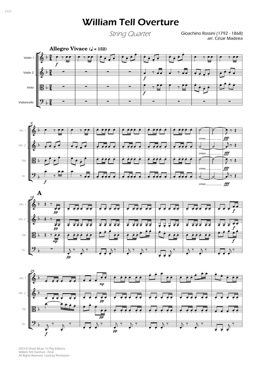William Tell Overture - String Quartet (Full Score) - Score Only String Quartet scores gallery preview page 3