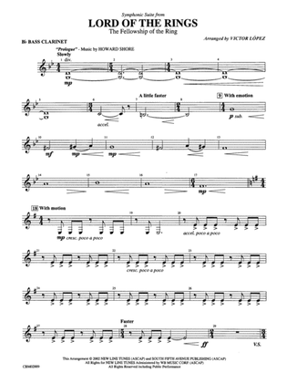 The Lord of the Rings: The Fellowship of the Ring, Symphonic Suite from: B-flat Bass Clarinet