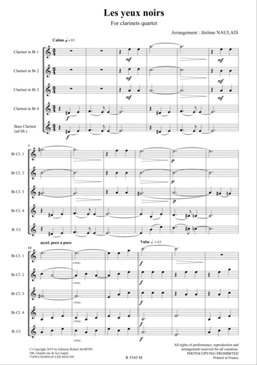 Les Yeux noirs, pour clarinette Clarinet scores gallery preview page 2