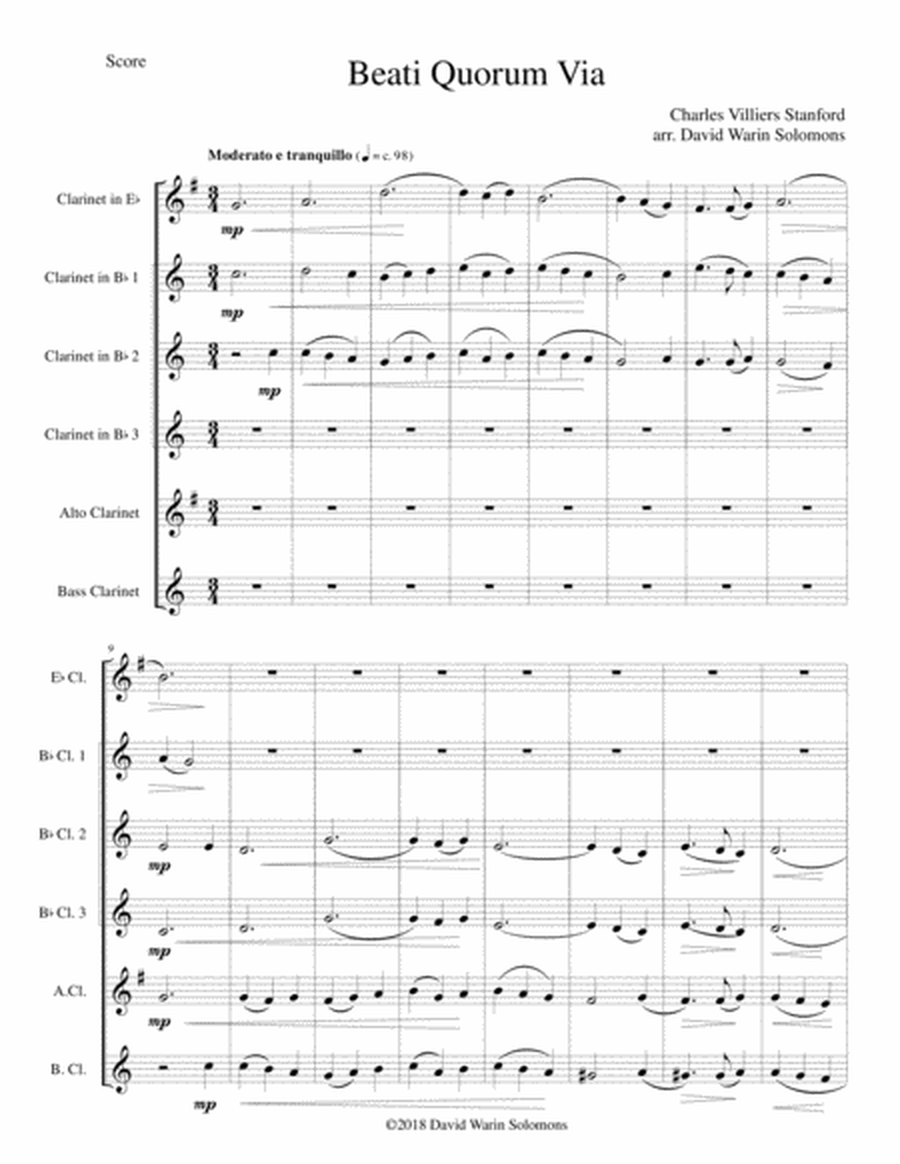 Beati Quorum Via for clarinet sextet or clarinet choir (E flat, 3 B flats, Alto, Bass) image number null