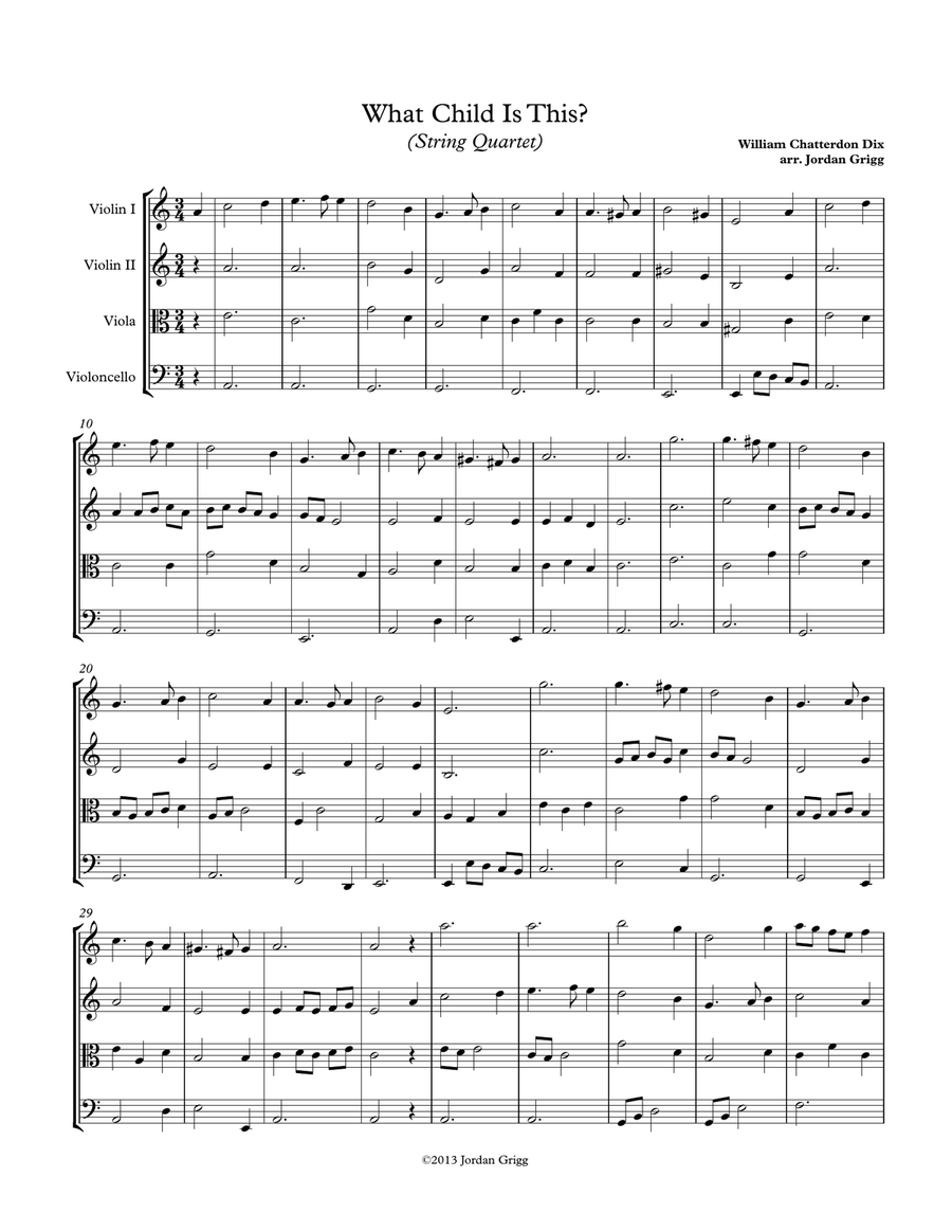 What Child Is This (String Quartet) String Quartet scores gallery preview page 1