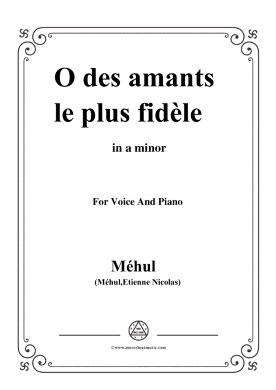 Mehul-O des amants le plus fidèle,from 'Ariodant',in a minor,for Voice and Piano Voice Solo scores gallery preview page 1