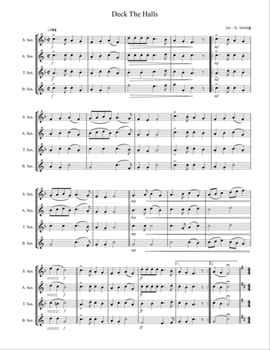 20 Traditional Christmas Carols Volume I (for Saxophone Quartet SATB or AATB) Saxophone Quartet scores gallery preview page 6