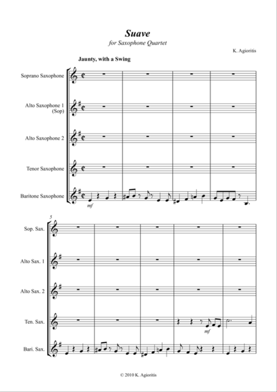 Suave - for Saxophone Quartet Saxophone Quartet scores gallery preview page 1
