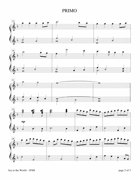Joy to the World (Intermediate Piano Duet; 1 Piano, 4 Hands) by Sharon Wilson 1 Piano, 4-Hands - Digital Sheet Music