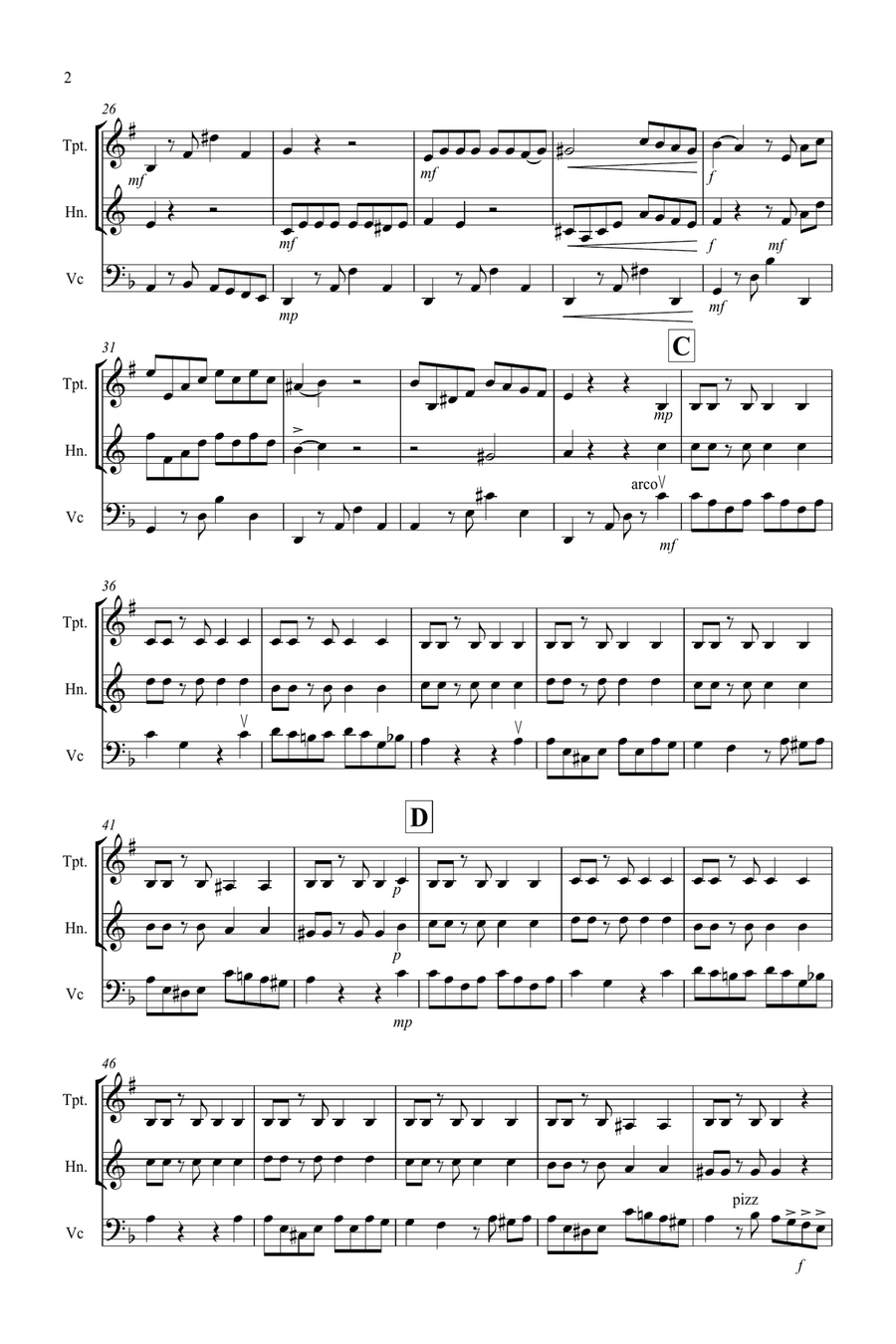 Tango a Trios for Trumpet, Horn and Cello Trio Small Ensemble scores gallery preview page 2