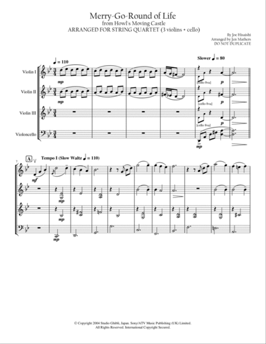 Merry-go-round Of Life String Quartet scores gallery preview page 2
