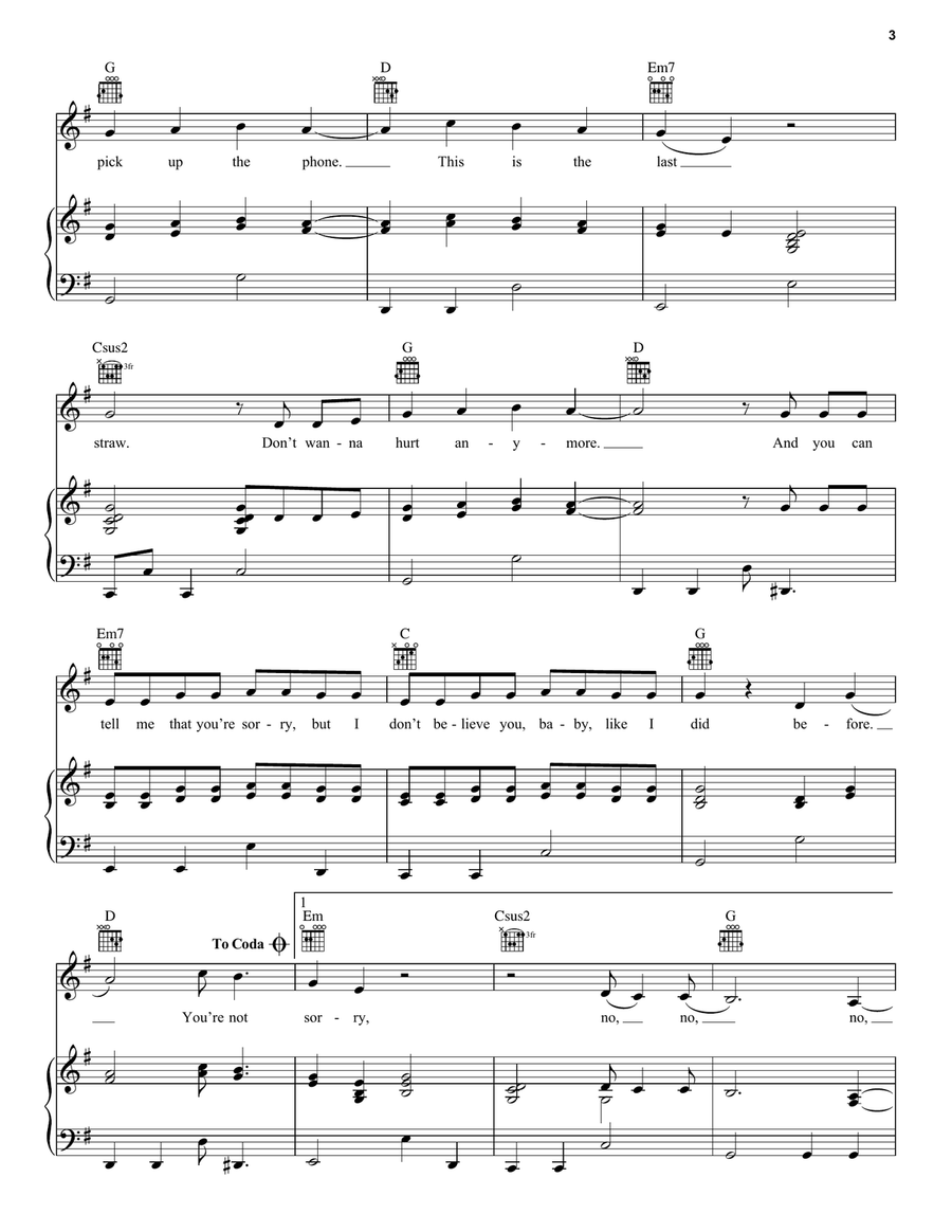 You're Not Sorry Piano, Vocal, Guitar scores gallery preview page 3
