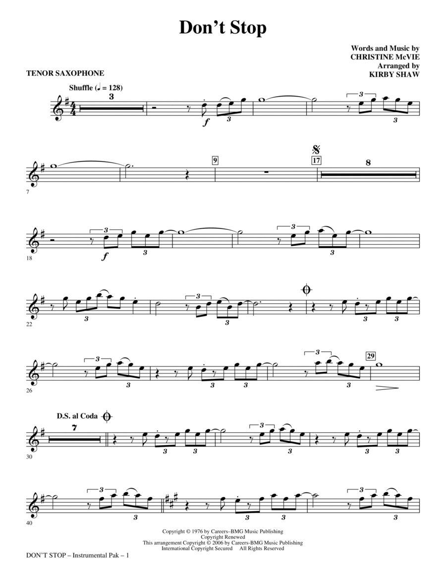 Don't Stop - Tenor Sax Choir scores gallery preview page 1
