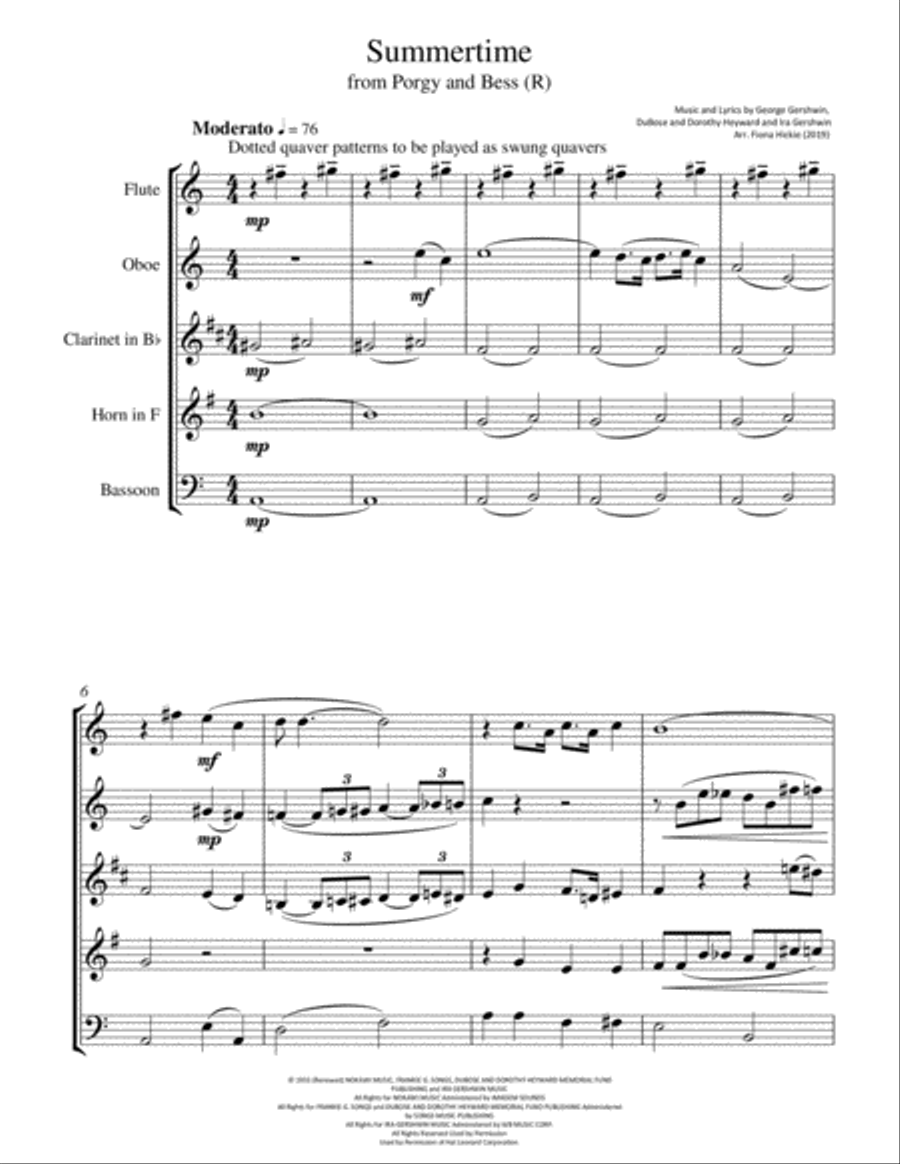 Summertime Summertime Woodwind Quintet scores gallery preview page 2