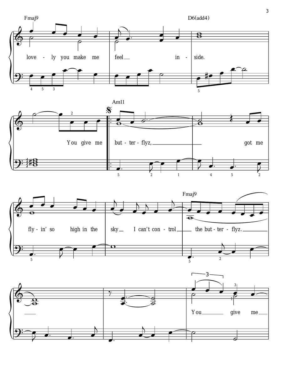 Butterflyz Easy Piano scores gallery preview page 3