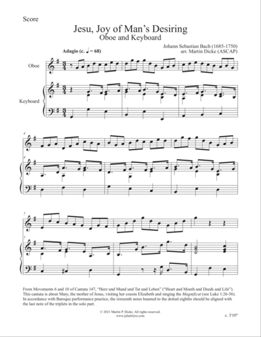 Jesu, Joy of Man's Desiring (Oboe and Keyboard) Piano scores gallery preview page 2