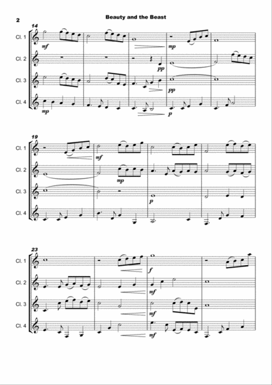 Beauty And The Beast Woodwind Quartet scores gallery preview page 3