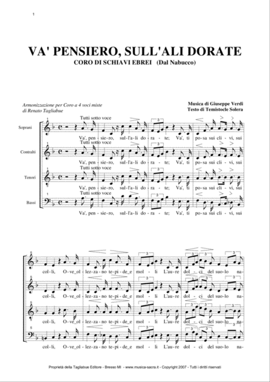 VA' PENSIERO - G.Verdi - From Nabucco - Arr. for SATB Choir 4-Part scores gallery preview page 2