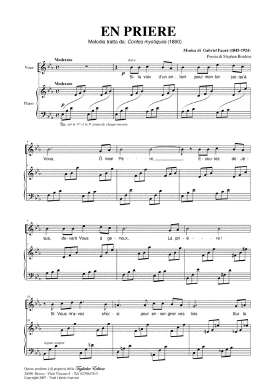 EN PRIERE - G. Fauré - For Soprano (or Tenor) and Piano High Voice scores gallery preview page 1