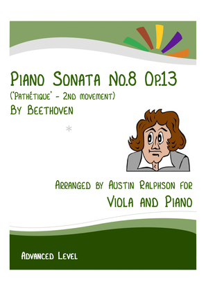 Sonata No.8 "Pathetique", 2nd movement (Beethoven) - viola and piano with FREE BACKING TRACK