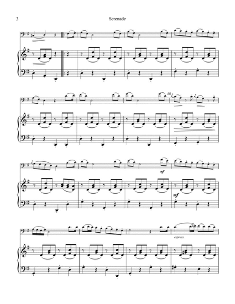 Serenade for cello and easy piano (G major) Easy Piano scores gallery preview page 4