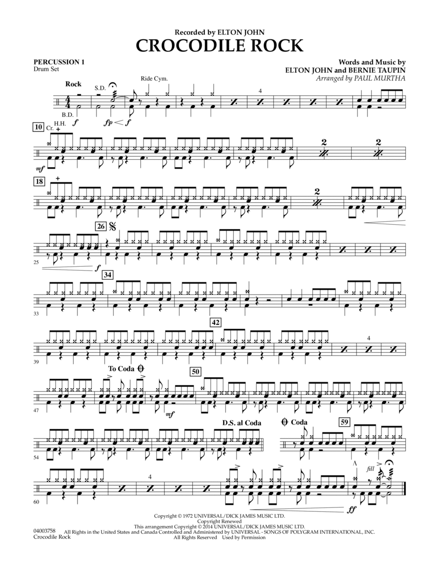 Crocodile Rock - Percussion 1 Concert Band scores gallery preview page 1