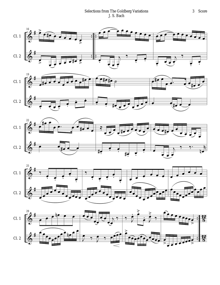 Clarinet Duet - Selections from Bach's Goldberg Variations Clarinet Duet - Selections from Bach's Goldberg Variations Clarinet Duet scores gallery preview page 3