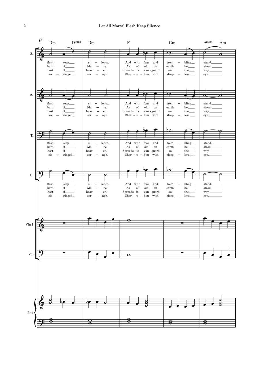 Let All Mortal Flesh Keep Silence SATB violin cello duet and Piano 4-Part scores gallery preview page 2