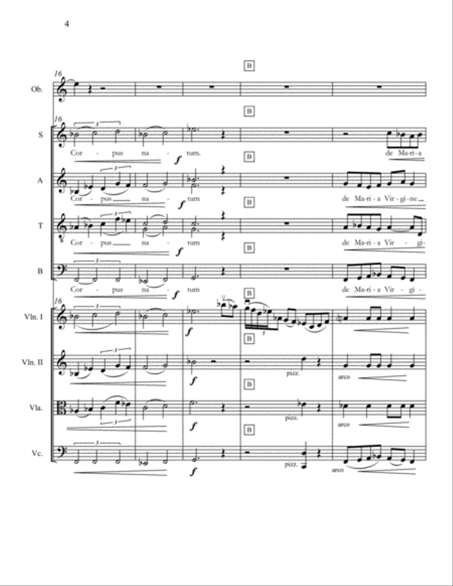 Ave Verum for SATB with String Quartet and Oboe 4-Part scores gallery preview page 4