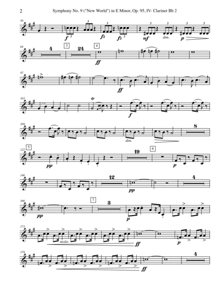 Dvorak Symphony No. 9, New World, Movement IV - Clarinet in Bb 2 (Transposed Part), Op.95
