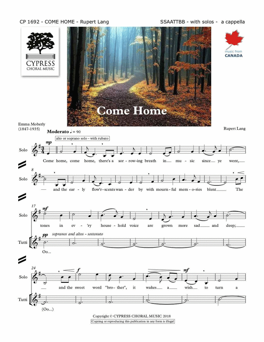 Come Home - Rupert Lang 4-Part scores gallery preview page 1
