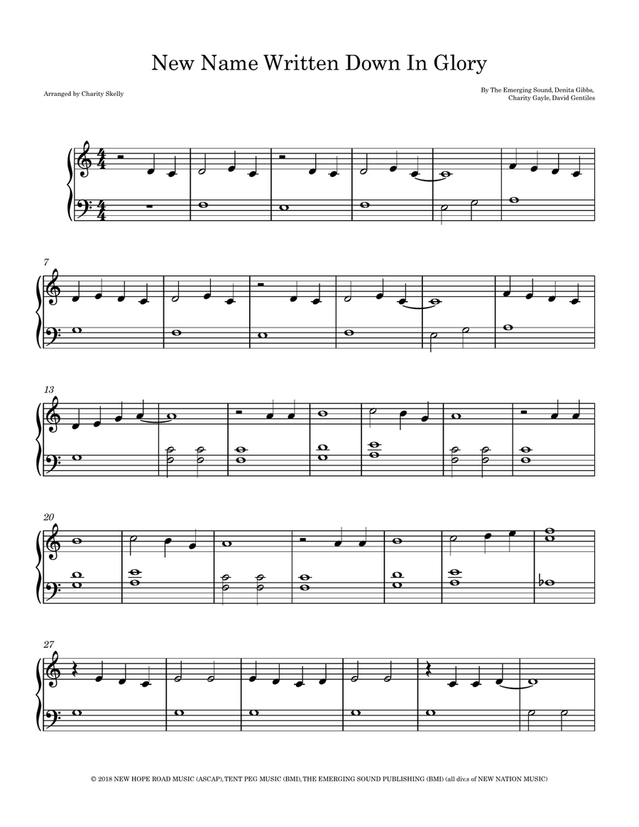 New Name Written Down In Glory Easy Piano scores gallery preview page 1