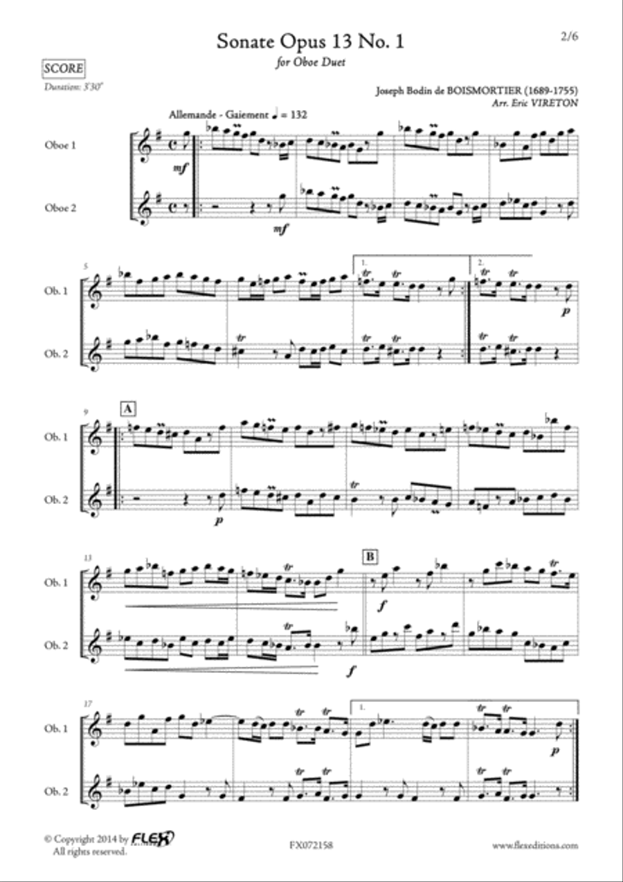 Sonata Opus 13 No. 1 Woodwind Duet scores gallery preview page 2