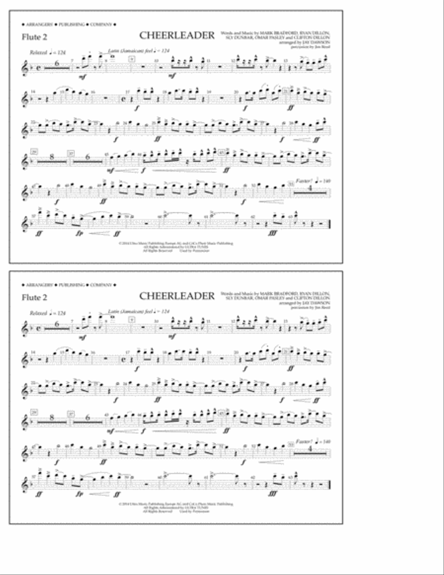 Cheerleader - Flute 2 Marching Band scores gallery preview page 1