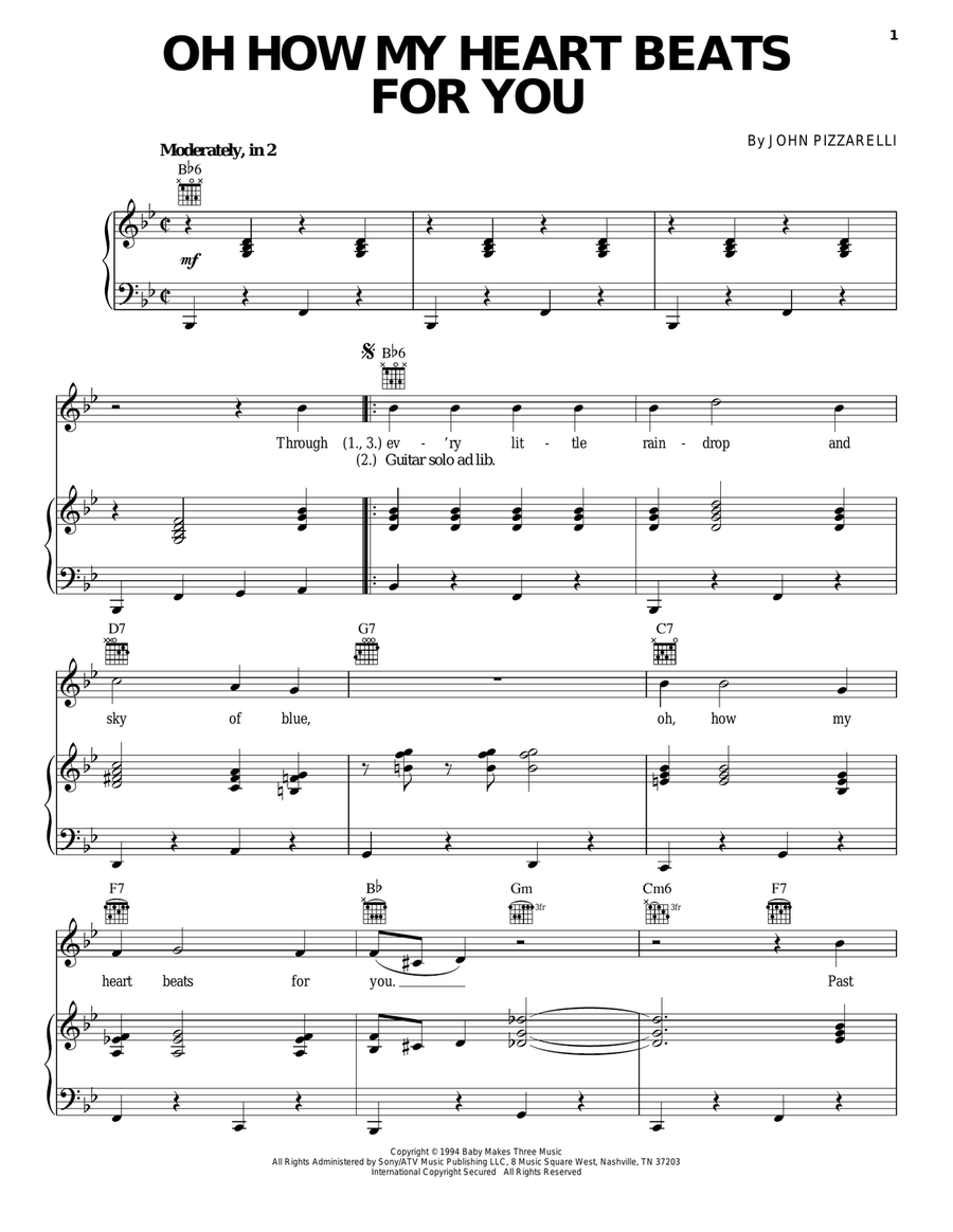Oh How My Heart Beats For You Piano, Vocal, Guitar scores gallery preview page 1