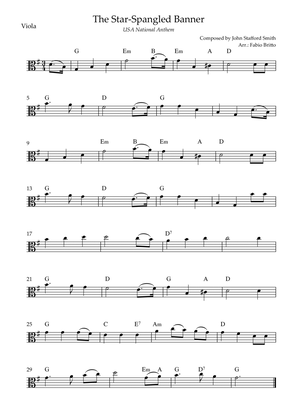 The Star Spangled Banner (USA National Anthem) for Viola Solo with Chords (G Major)