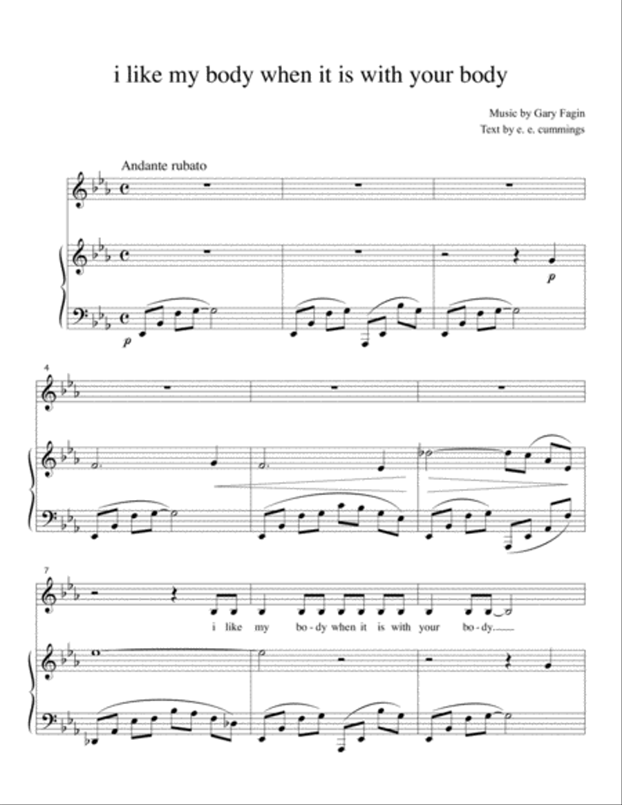 i like my body when it is with your body, for voice and piano Voice Solo scores gallery preview page 1