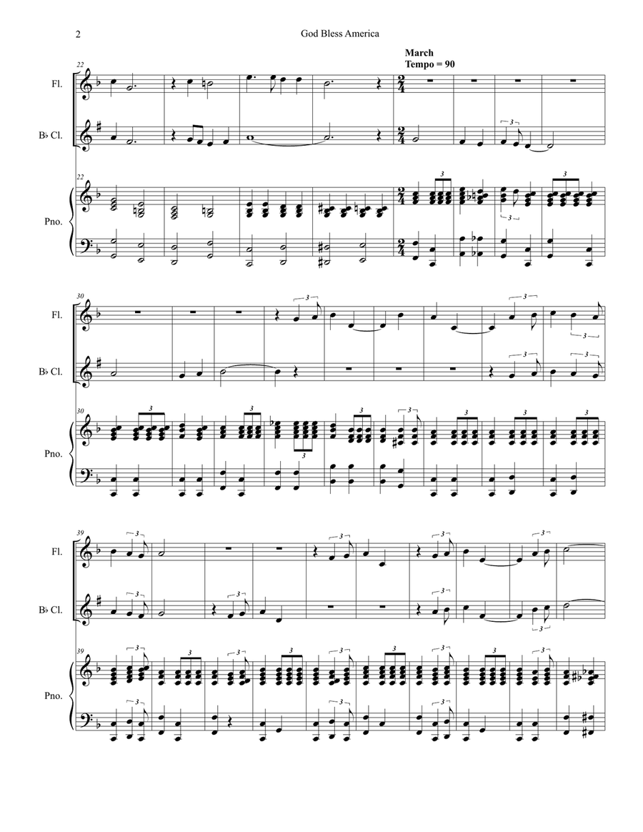 God Bless America God Bless America Woodwind Duet scores gallery preview page 2