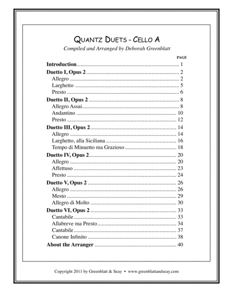 Quantz Duets - Cello A   Cello B (2 books)