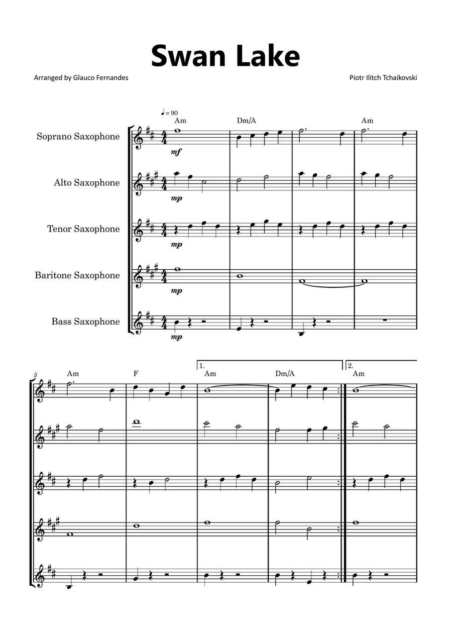 Swan Lake Saxophone Quintet scores gallery preview page 1