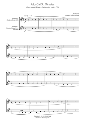 Jolly Old St. Nicholas (for trumpet (Bb) duet, suitable for grades 1-5)