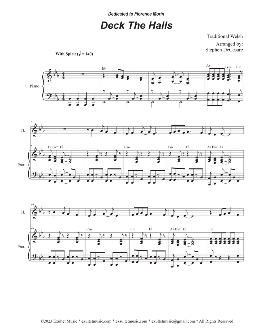 Deck The Halls (Flute solo and Piano) Flute Solo scores gallery preview page 1