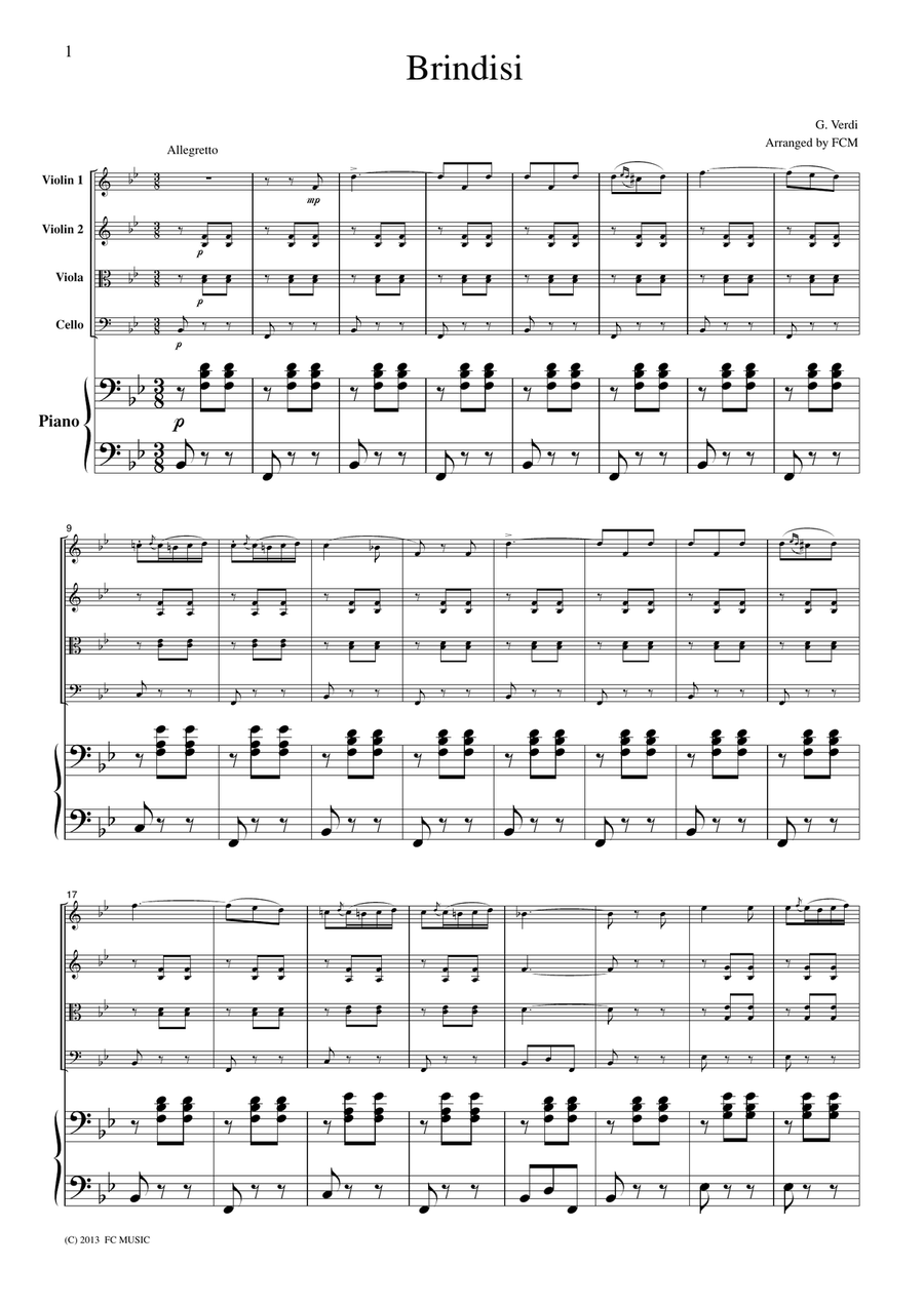 Verdi Brindisi(Drinking Song) from La Traviata, for Piano Quintet, PV901 Piano Quintet scores gallery preview page 1