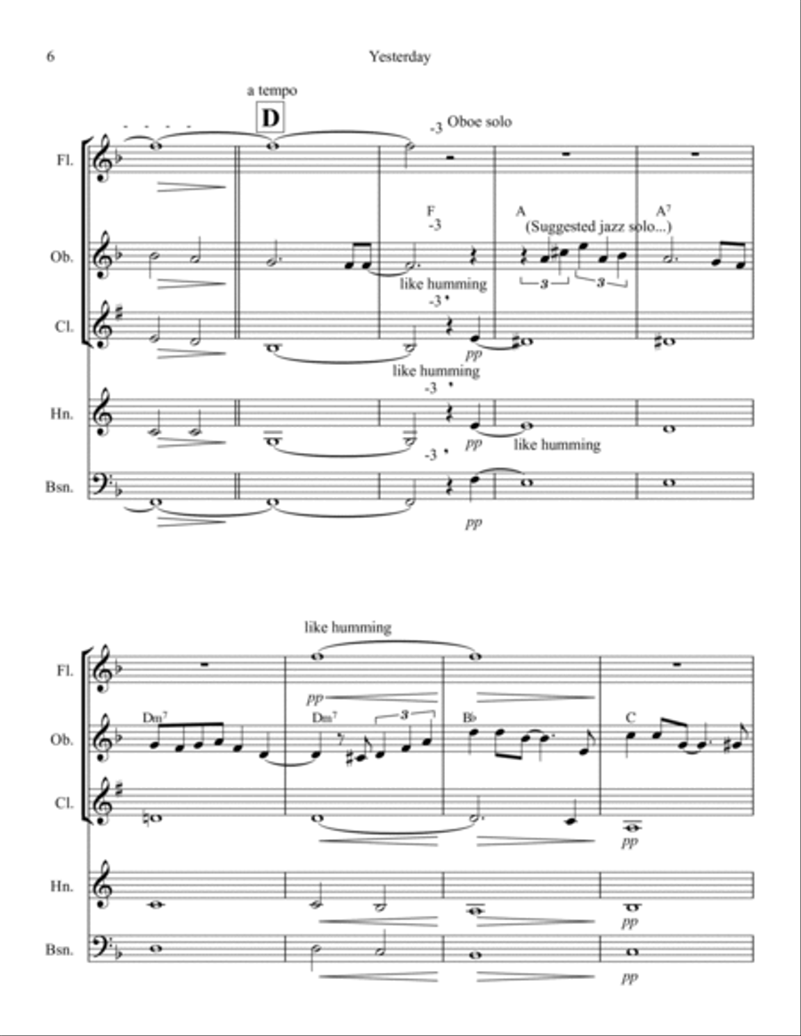 Yesterday Woodwind Quintet scores gallery preview page 6