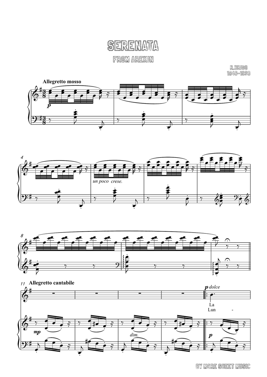 Drigo-Serenata,from 'Arlekinada', in G Major,for Voice and Piano Piano, Vocal - Digital Sheet Music page 3