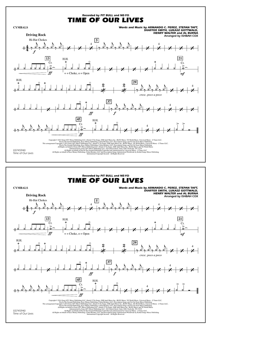 Time of Our Lives - Cymbals Marching Band scores gallery preview page 1