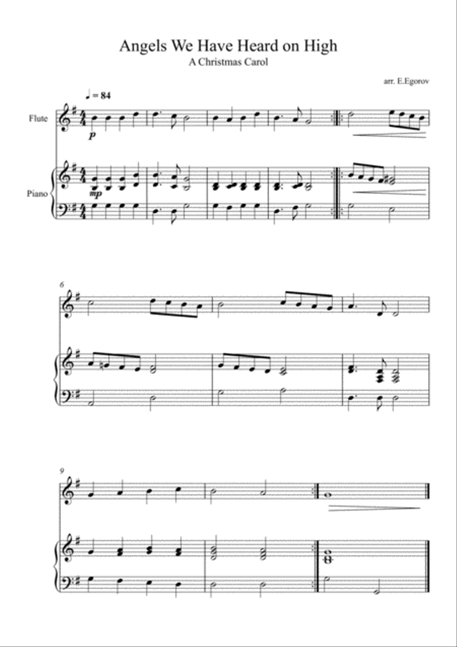 Angels We Have Heard on High, For Flute & Piano Flute Solo scores gallery preview page 1