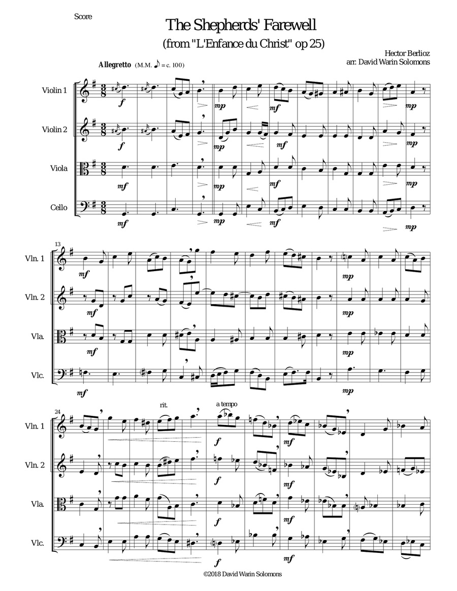 The Shepherds' Farewell for string quartet String Quartet scores gallery preview page 1